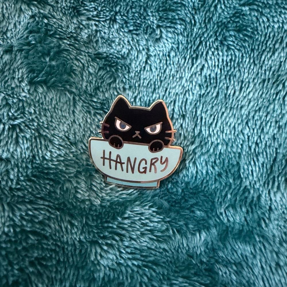 Black Cat Hangry Enamel Pin